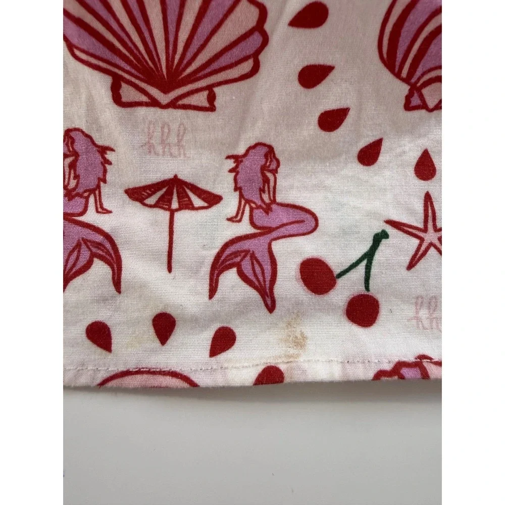 Hill House Home Mermaid Nap Dress Pink‎ Red Seashell Smocked Puff Sleeve Boho XS